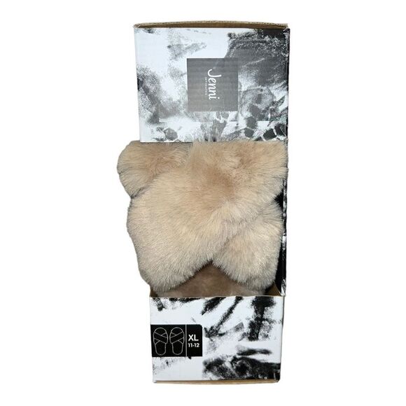 Jenni Womens Crisscross Faux Fur Slide Slippers Mauve Berry Tan Extra Large New - Picture 3 of 4